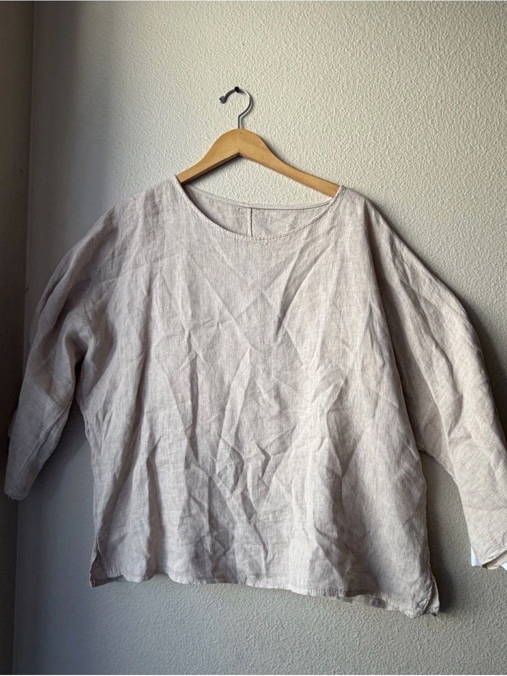 Beige Italian 100% Linen Blouse Long Sleeve Women OneSize (US 6-14) Lagenlook - Picture 7 of 10
